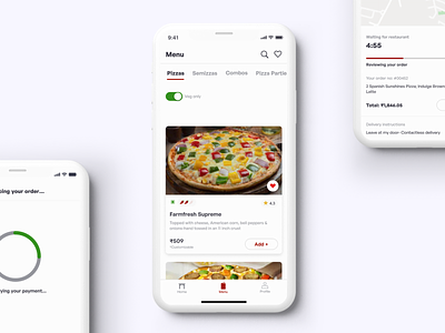 Menu Screen-Pizza delivery app app design card design card ui design clean ui ux delivery app ecommerce app food app navigation bar product design search bar switch button tab bar ui uiux user experience ux user interface