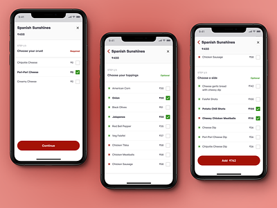 Menu customization screens-Pizza delivery app