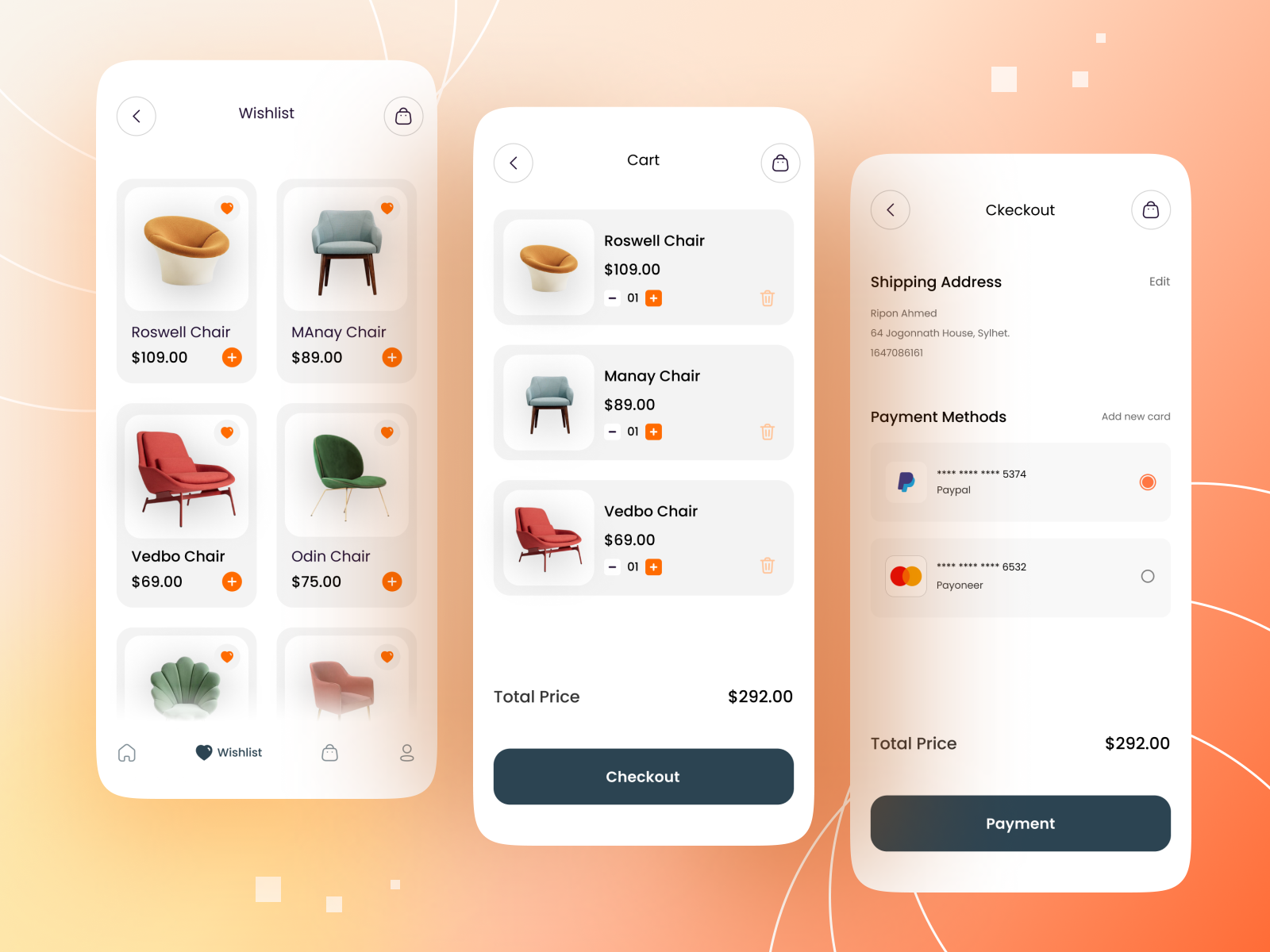 Furniture eCommerce mobile app design by Dude Shape on Dribbble