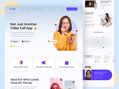 Bingo Landing Page Design - Video Call App Website call app landing page landing page design ui ui design ux video call web design website website concept website design