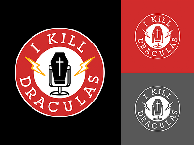 I Kill Draculas podcast logo branding coffin comedy death dracula draculas horror logo logos microphone patch podcast