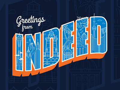 Greetings from Indeed intern shirt buildings cities design graphic design greetings illustration indeed intern postcard shirt t shirt tshirt vacation