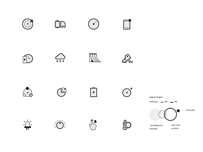Minimalistic Icon Set in weathered chrome color palette