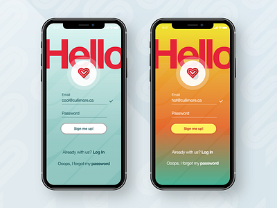 Hot/Cold - DailyUI #001 Sign Up! 001 cullimore dailyui iphone 10 mobile sign up sketch ui ux vancouver visual design