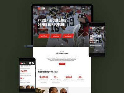 NFLPA Home Page Concept clean concept design desktop devices football home page homepage imagery limina mobile nflpa pitch red spec work sports ui