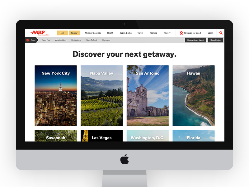 AARP Travel Destinations Concept by Cecily Mullen on Dribbble