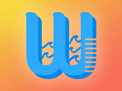 W Letter Art blue colorful coral gradient illustration letter lines shapes typography waves yellow