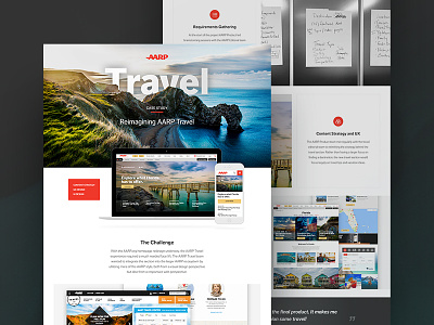 AARP Case Study Template aarp bright case study content strategy design imagery red travel ui ux white