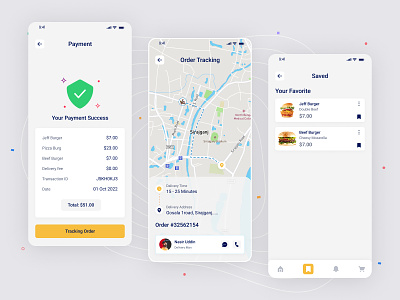 Payment Success, Order Tracking & Saved Screen UI Design