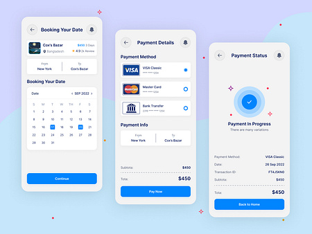 Booking, Payment Method & Payment Success Screen App Design by MD Nasir ...