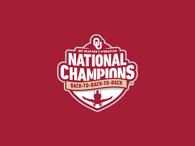 Oklahoma Men's Gymnastics National Champions Logo back to back to back champions gymnastics logo national champions ou shield sooners typography