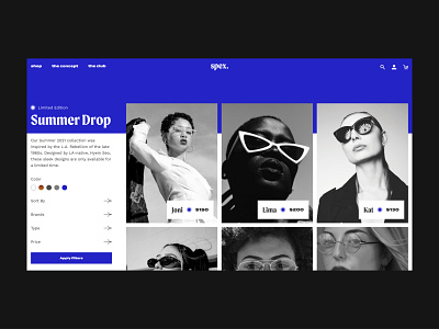 Ecommerce UI Design | Spex. - an online glasses retailer boho branding collection page cool ecommerce fashion figma hipster modern product retro shopify ui design ux design