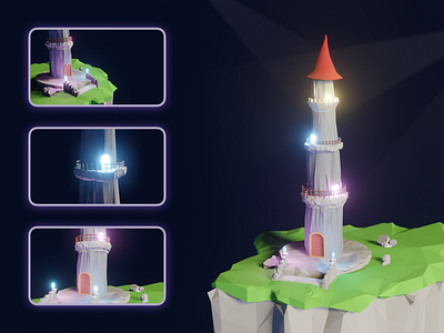 Island Castle 3d blender cartoon castle island light low poly low poly lowpoly surface tower ui uidesign