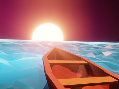Sunset 3d blender boat interface ocean see sunset surface ui wood