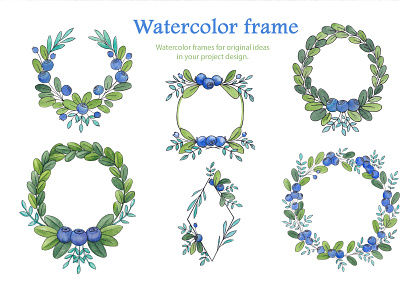 Blueberries kit frames blueberries branding design design set graphic design illustration logo post cards set watercolor
