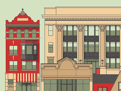 Oak Park Detail architecture building downtown illustration marquee oak park theater