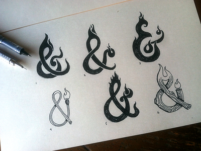 And Fire ampersand fire flame illustration match pen and ink stick typography wood