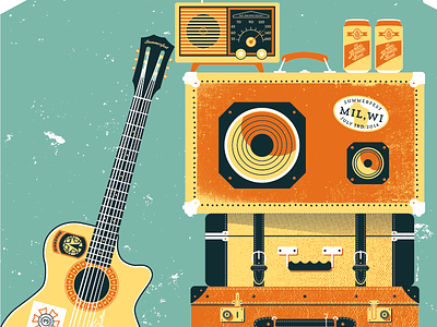 Summerfest Gig Poster acoustic beer gig poster guitar illustration luggage radio speaker suitcase texture vintage