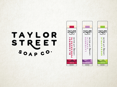 Taylor Street Soap Co branding chapstick illustration layout lip balm logo packaging salve soap