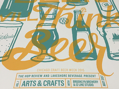 Will Think Beer beer bottle hand lettering illustration overprint pint. poster screenprint
