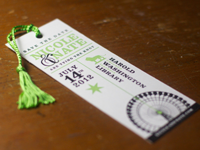 Save The Date Bookmark bookmark chicago green personal save the date tassel typography wedding