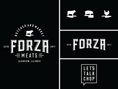 Forza Meats Lockup butcher chicken cow illustration knife lockup logo pig type