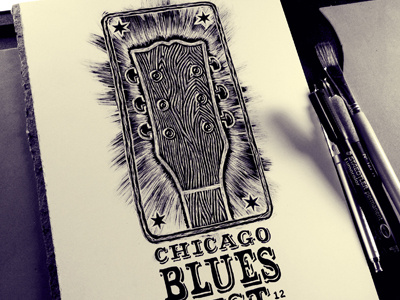 Chicago Blues Fest 2012 Design blues blues festival chicago clayboard guitar illustration ink scratchboard typography wood