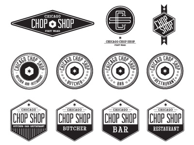 Logo Exploration badge chicago chop shop design hexagon logo stamp star typography