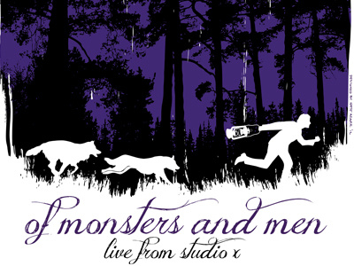 Of Monsters And Men Poster 93xrt chicago concert poster gig poster illustration lantern live from studio x man of monsters and men running silhouette trees typography wolf wolves wxrt