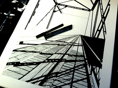 Ink In Progress 18x24 bridge concert poster gig poster illustration pen and ink