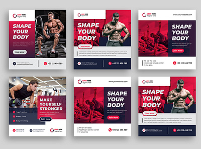 Fitness/Gym Social Media Post Design Template advertising body building business design facebook post fitness fitness banner design google ads design graphic design gym gym training healthy body marketing yoga