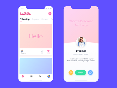 Hello Dribbble! app design dribbble interface ui user ux