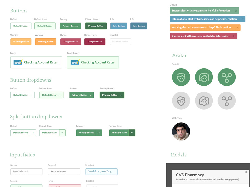 Style Guide Library ui buttons dropdowns avatars colors styie guide ui library