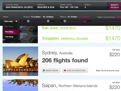 Flight Search Results backlit dark filters flights glass results search