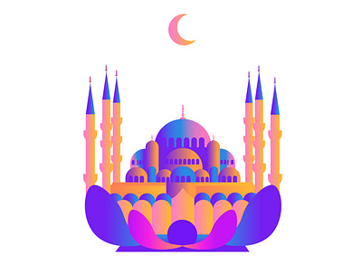 Pearl of Istanbul. Sultan Ahmed Mosque. art cami camii culture flat history illustration iman islam istanbul landmarks mosque poster print religion tourism travell travelling turkey vector