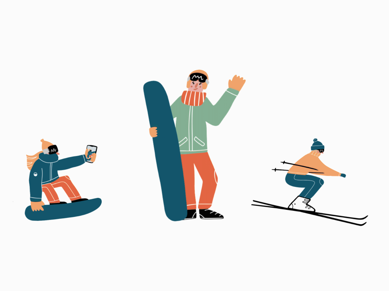 Skiers 2d activity animation art design illustration peoplle photo ski skiers snowboard snowborders sport vector