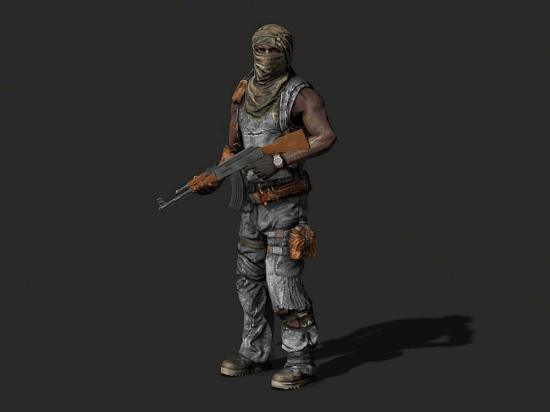 Somali Pirate 3d ak47 character game ready gif lowpoly model pirate somali terrorist