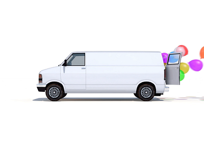 Holiday Van with Colorful Balloons 3d animation balloons c4d car colorful delivery footage gif gravity logo minivan motion physics render service van vfx video white