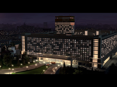 CGI Hotel for Film 3d ae aerial animation c4d cg cgi city hotel moscow night russia sky town urban vfx