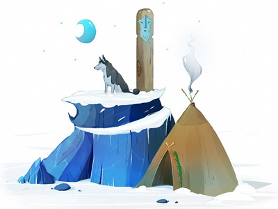Spirit of the North art blue cartoon color dog ice illusration moon north spirit