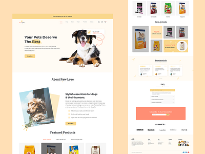 PawLove - Pet Food Shop Landing Page UI Exploration app design branding corporate design design ui webdesign