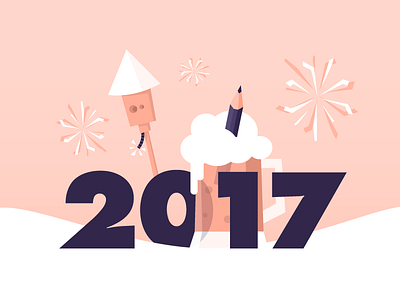 Cheers guys and gals! 2017 beer celebration cheers fireworks happy illustration new year nye pencil pint vector