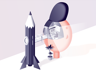 Headspace 3d fun gradient illustration iso isometric office pencil play rocket vector