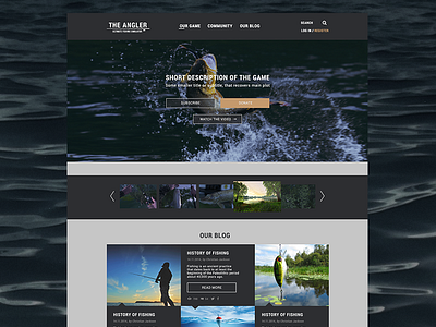 the Angler game page angler dark fishing game kit landing simple site ui