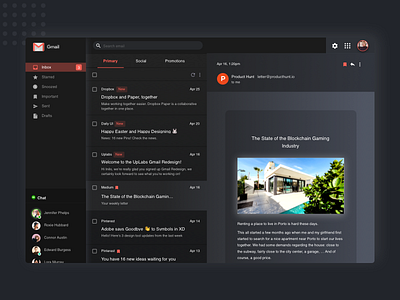 Gmail dark version black black ui clean clean design dark mode dark ui design gmail material redesign ui ux web webdesign website