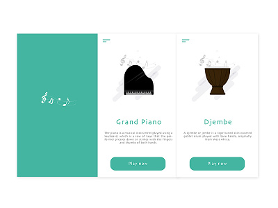 Music App concept djembe grand piano icon illustration mobile music piano sound