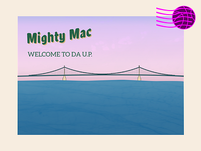 Mighty Mac postcard bridge debut illistration line art michigan postcard