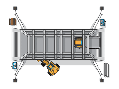 Road bridge in Super Nano Trucks construction illustration ipad porta john trucks vector