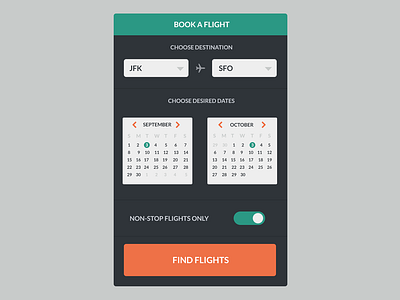 Book A Flight calendar flat flight switch toggle travel ui user interface widget