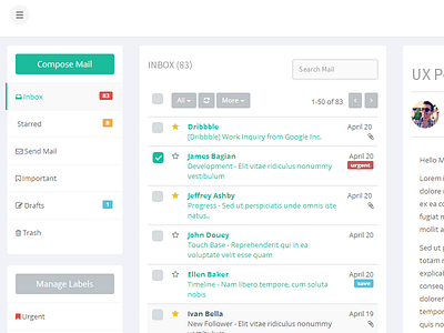 SpaceLab - Email App Design admin app design email flat icons mail theme ui ui design user experience ux